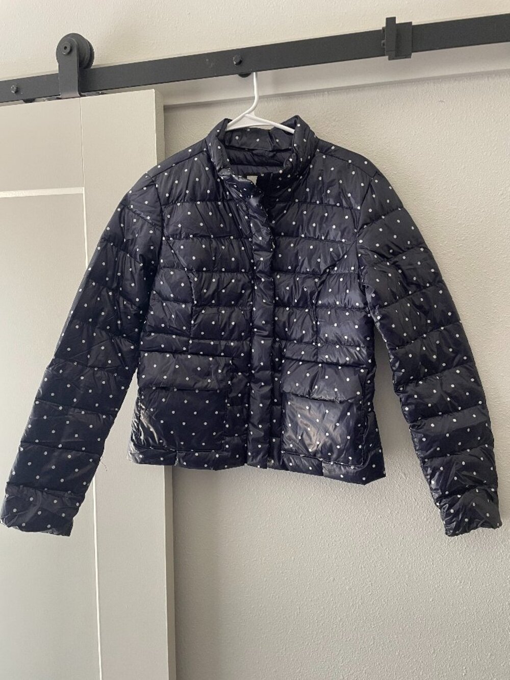 Duckdown Puffer Jacket Navy Blue Polka Dot